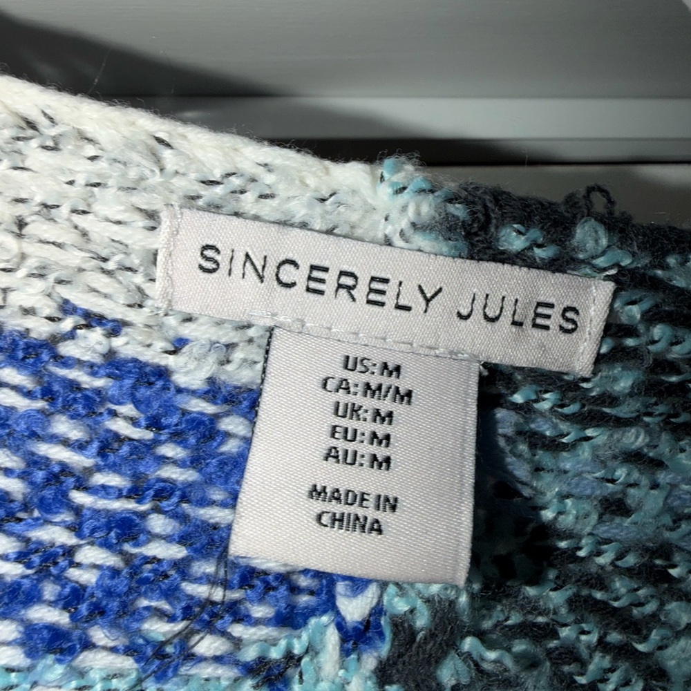 Sincerely Jules Blue And Gray Patchwork Sweater - image 2